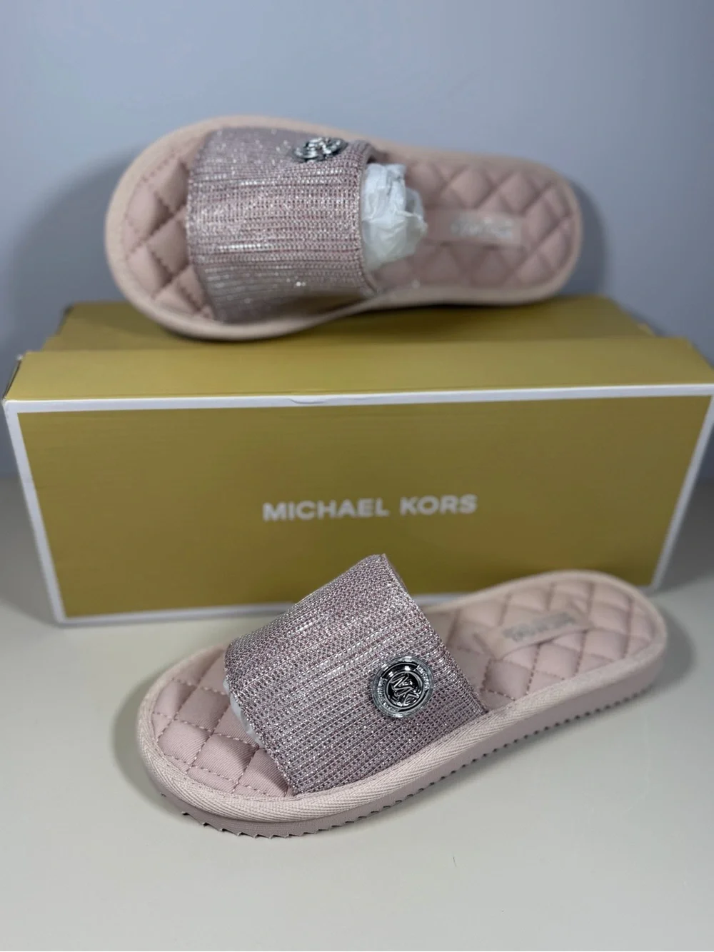 Michael Kors Pink Quilted Slide Sandals